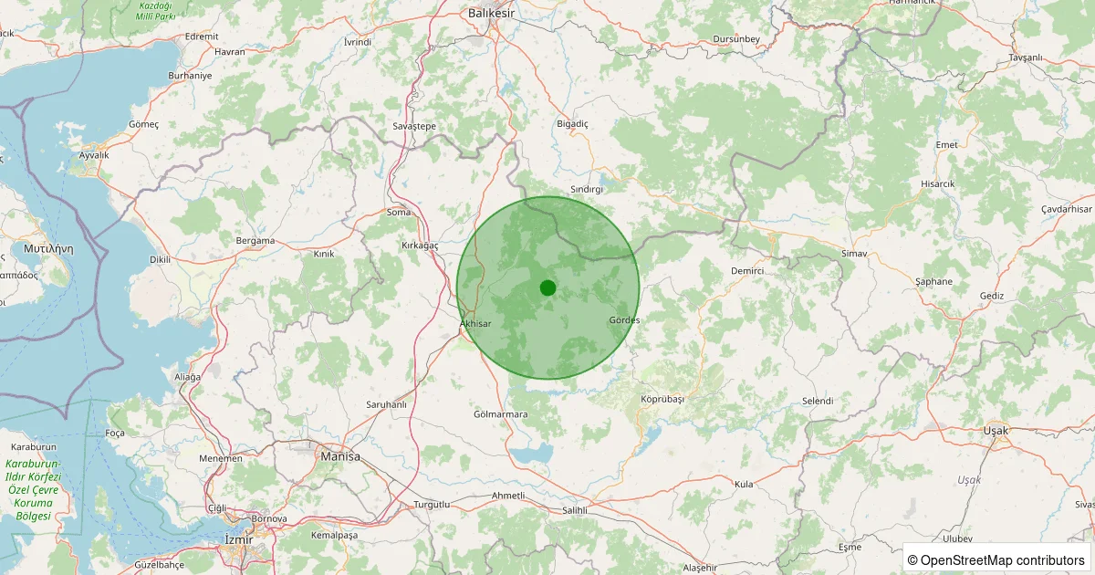 14 Ekim 2025 saat 12:35 - Akhisar - Kömürcü Köyü - 1.60ml depreminin harita gösterimi