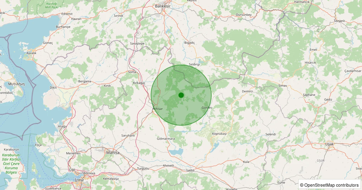 14 Ekim 2025 saat 12:34 - Akhisar - Kömürcü Köyü - 1.00ml depreminin harita gösterimi