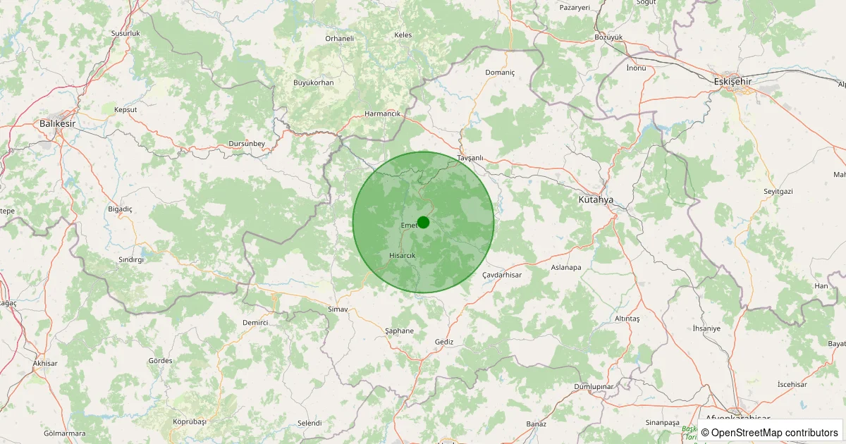 14 Ekim 2025 saat 14:50 - Emet - Gürpınar Köyü - 1.20ml depreminin harita gösterimi