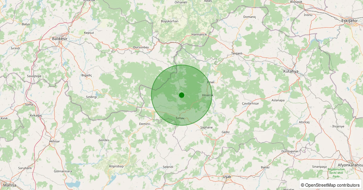 14 Ekim 2025 saat 16:43 - Simav - Maden Köyü - 1.00ml depreminin harita gösterimi