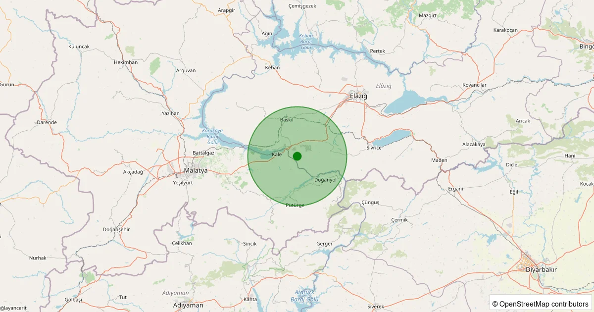 14 Ekim 2025 saat 18:06 - Baskil - Hacıhüseyinler Köyü - 2.20ml depreminin harita gösterimi