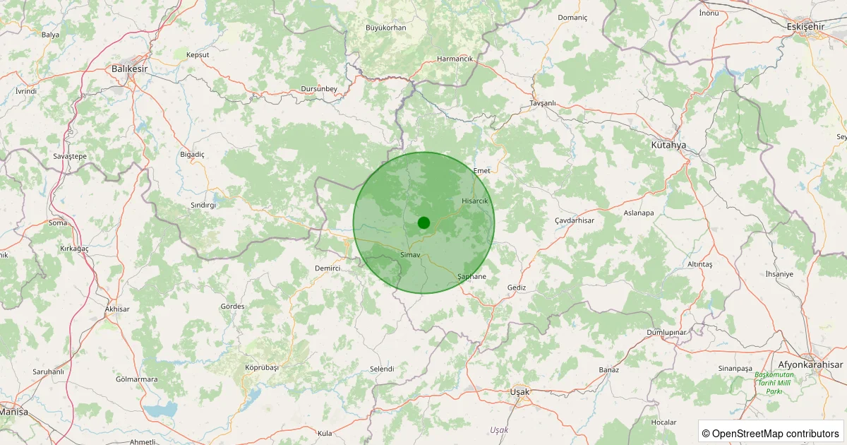 14 Ekim 2025 saat 18:27 - Simav - Eğirler Köyü - 1.20ml depreminin harita gösterimi