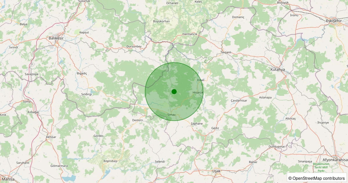 14 Ekim 2025 saat 19:28 - Simav - Yeşildere Köyü - 1.70ml depreminin harita gösterimi