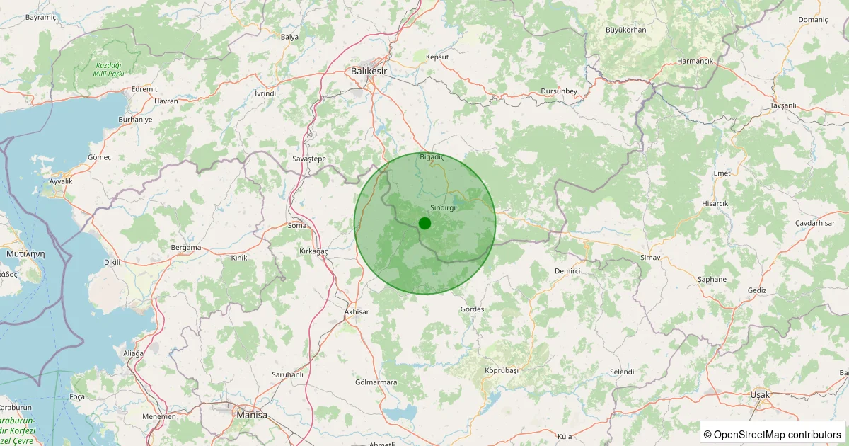 14 Ekim 2025 saat 20:36 - Sındırgı - Kertil - 1.30ml depreminin harita gösterimi