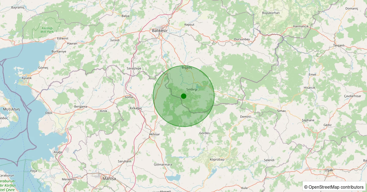 14 Ekim 2025 saat 20:41 - Sındırgı - Kertil - 0.90ML depreminin harita gösterimi