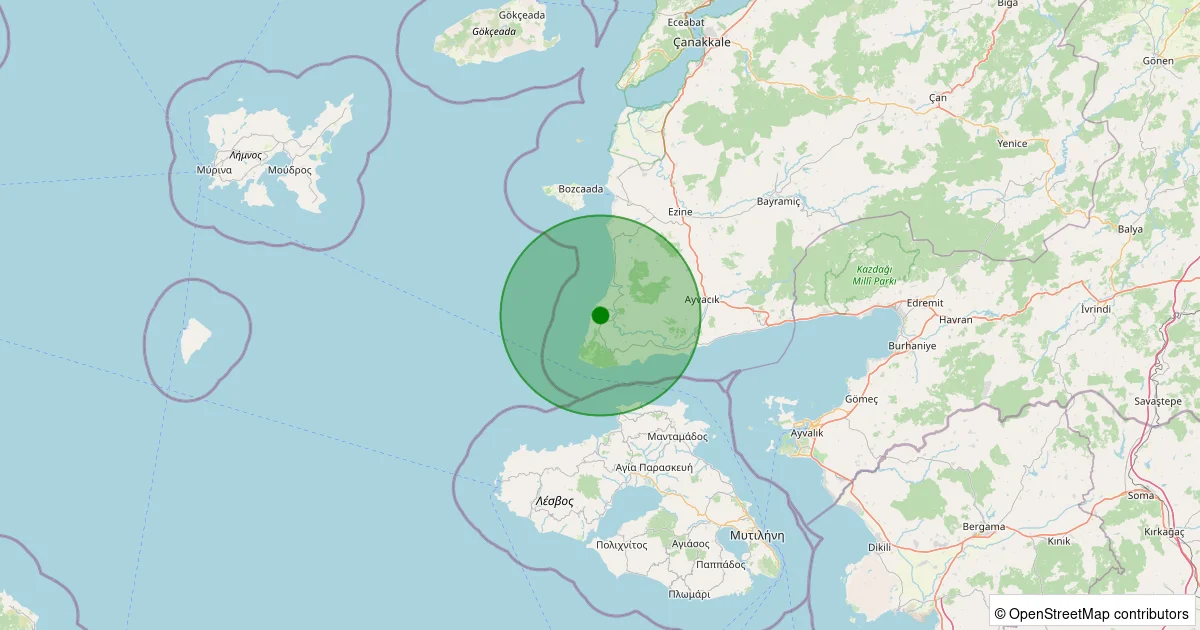 14 Ekim 2025 saat 22:23 - Ayvacık - Gülpınar Köyü - 1.70ml depreminin harita gösterimi