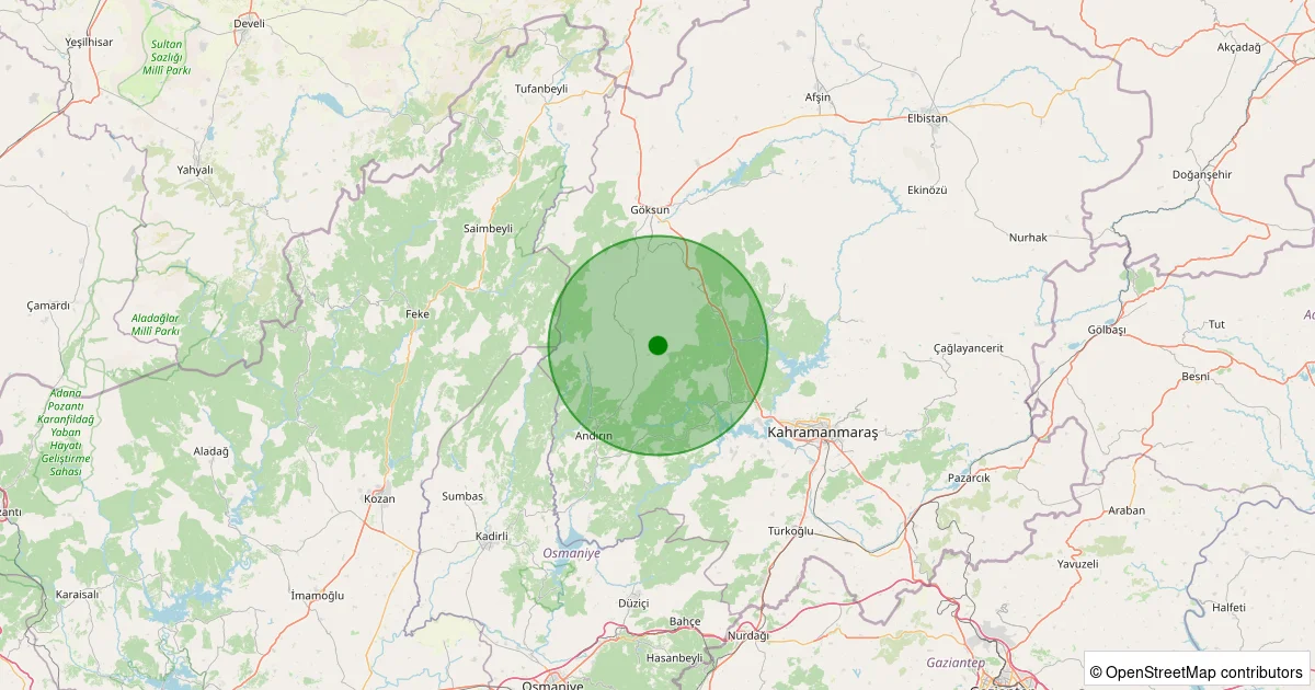 14 Ekim 2025 saat 22:52 - Andırın - Kaleboynu - 1.70ml depreminin harita gösterimi