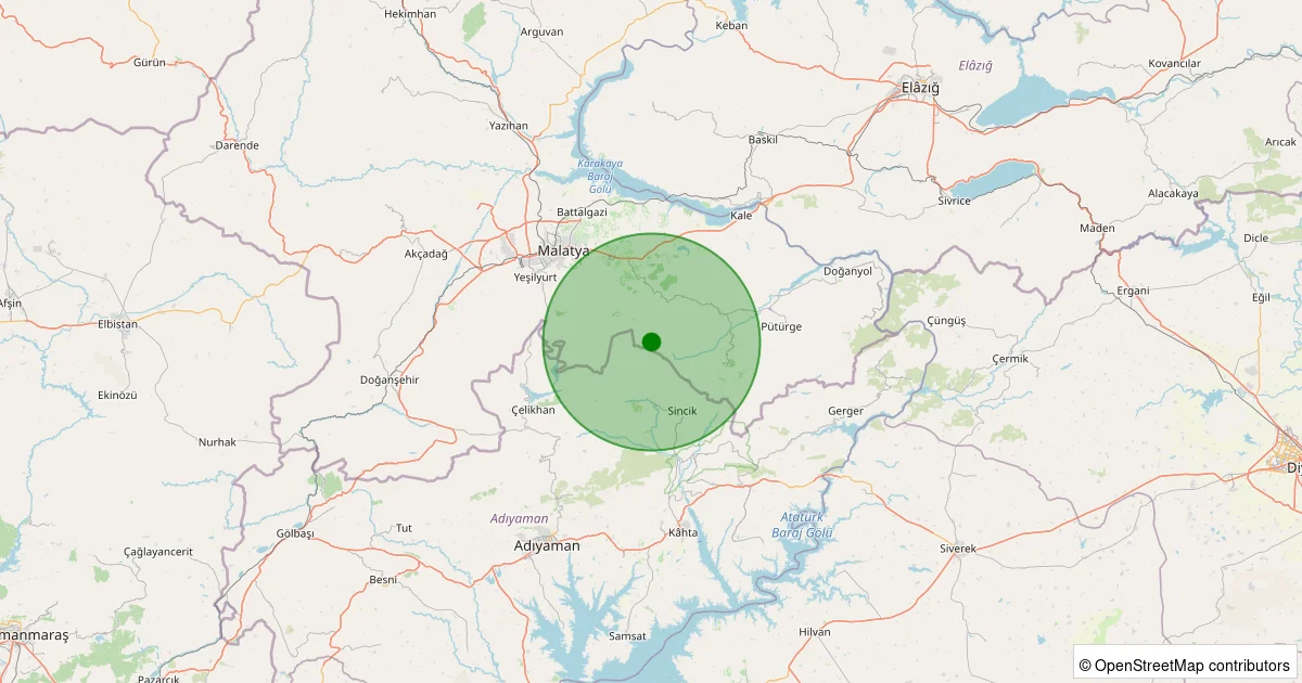 14 Ekim 2025 saat 23:28 - Battalgazi - Gülümuşağı Köyü - 1.20ml depreminin harita gösterimi