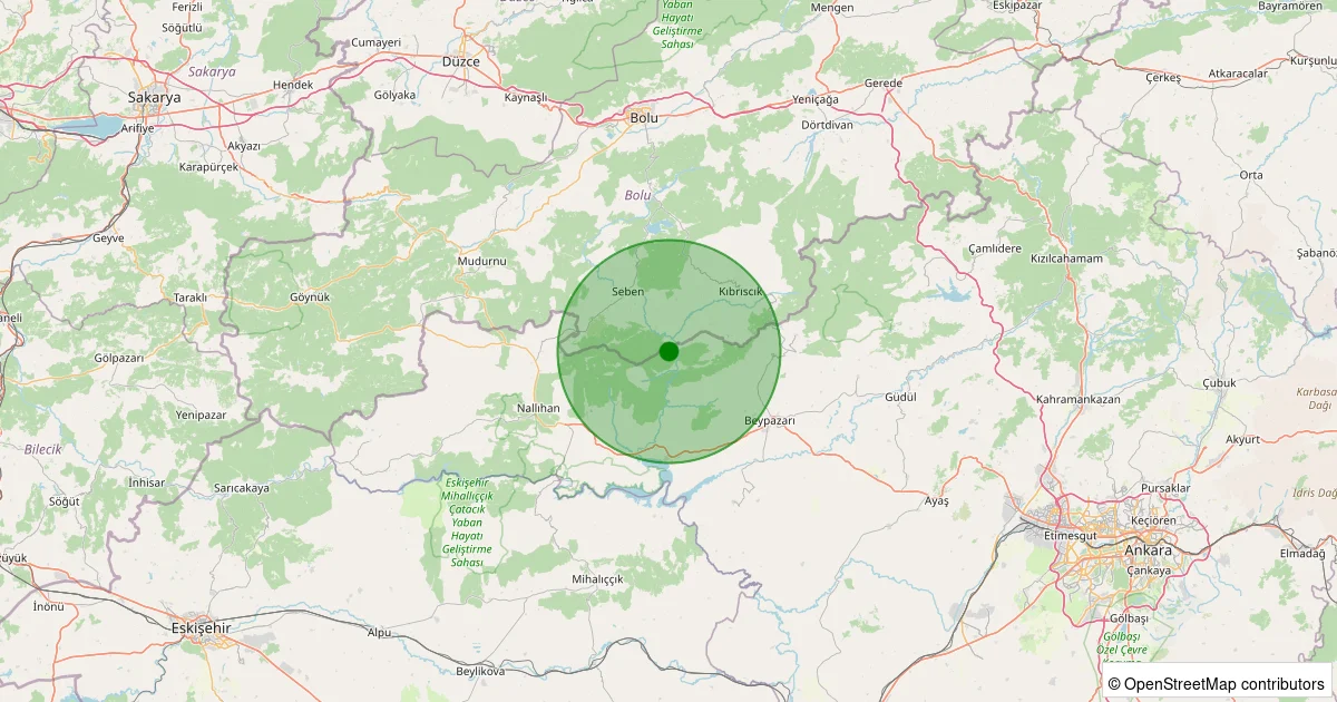 14 Ekim 2025 saat 17:24 - Nallıhan - Çeği(Gökçeöz) - 2.10ml depreminin harita gösterimi
