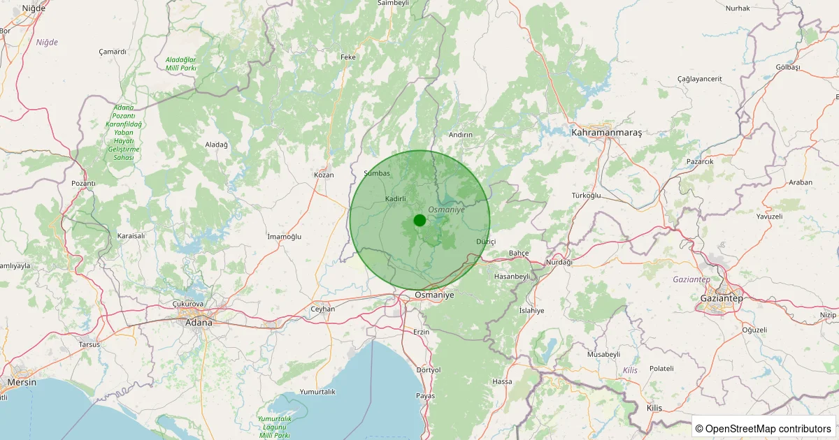 15 Ekim 2025 saat 01:49 - Kadirli - Cığcık Köyü - 1.40ml depreminin harita gösterimi