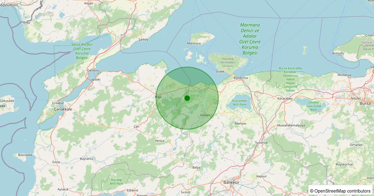 15 Ekim 2025 saat 02:58 - Gönen - Kavakalan - 1.30ml depreminin harita gösterimi
