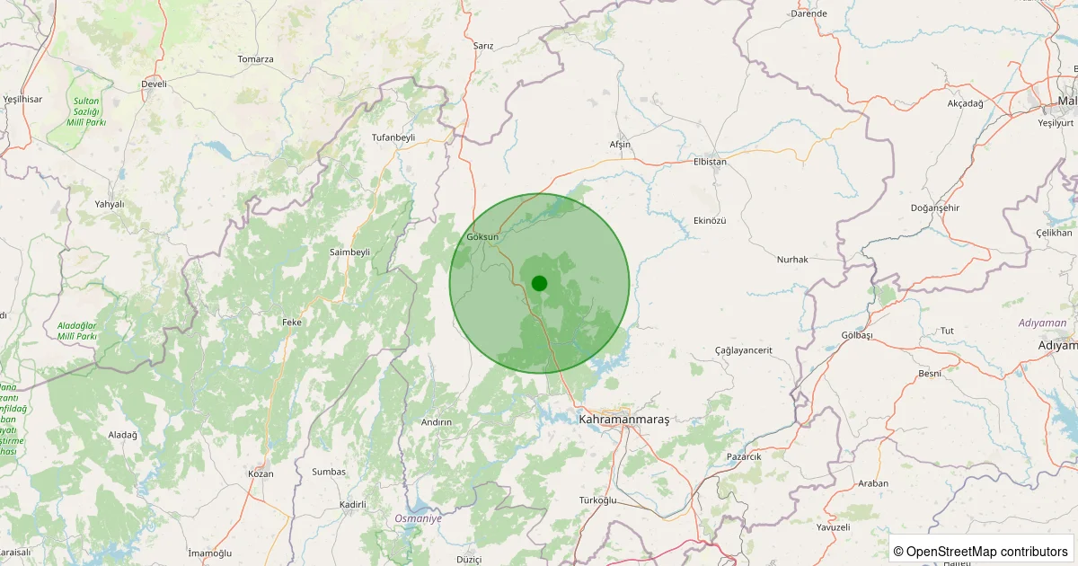 15 Ekim 2025 saat 03:48 - Onikişubat - Döngel - 1.00ml depreminin harita gösterimi