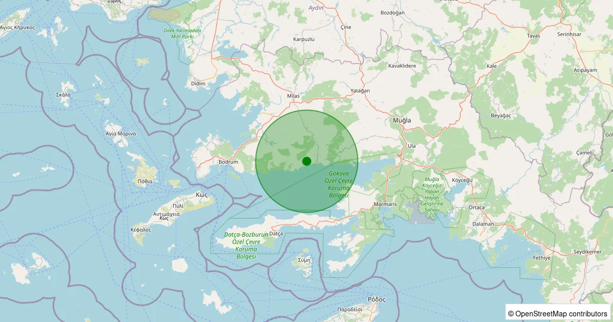 15 Ekim 2025 saat 05:47 - Milas - Bozalan - 1.60ml depreminin harita gösterimi