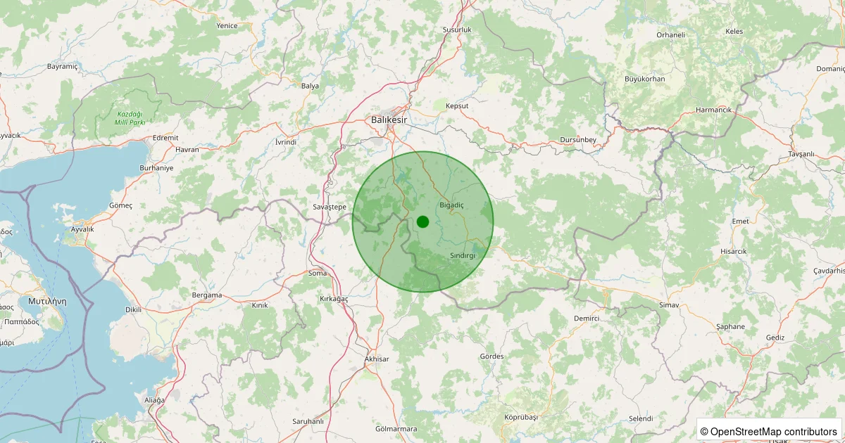 15 Ekim 2025 saat 08:33 - Sındırgı - Eşmedere - 1.20ml depreminin harita gösterimi