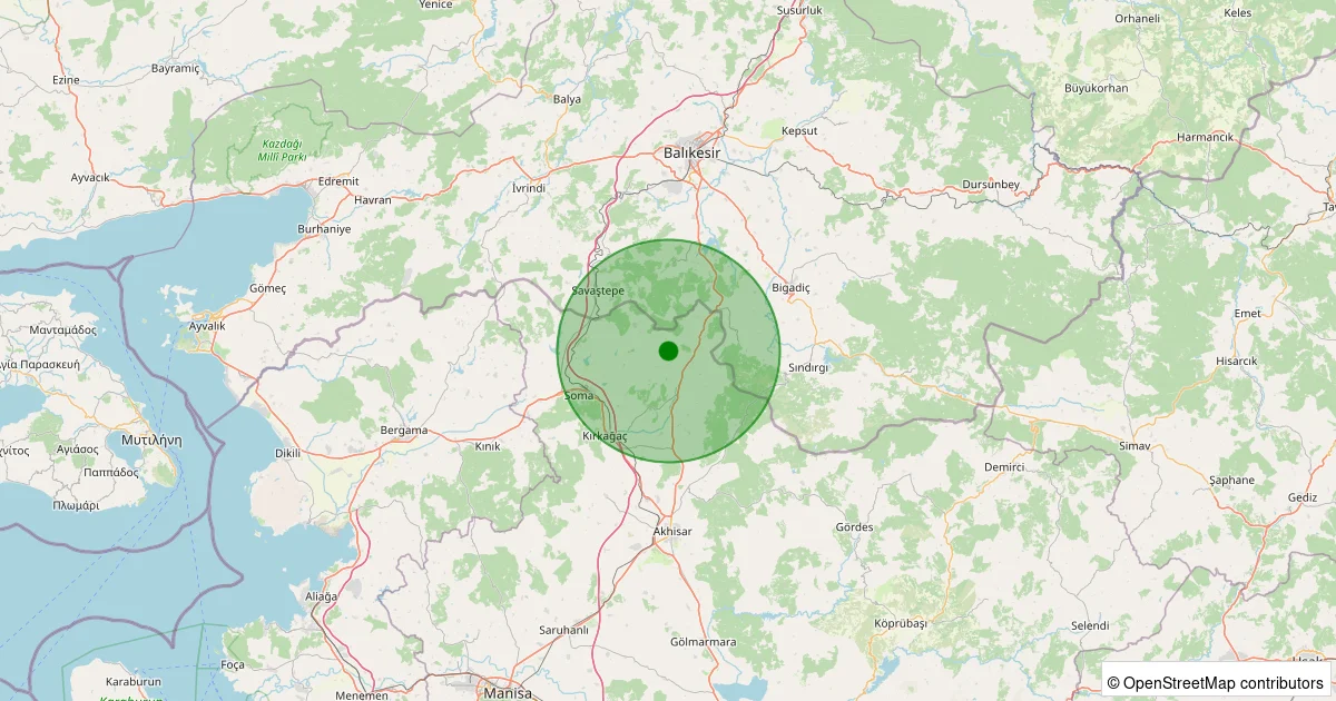 15 Ekim 2025 saat 10:45 - Kırkağaç - Kuyucak - 1.50ml depreminin harita gösterimi