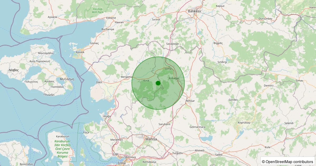 15 Ekim 2025 saat 12:02 - Kınık - Kalemköy - 1.00ml depreminin harita gösterimi