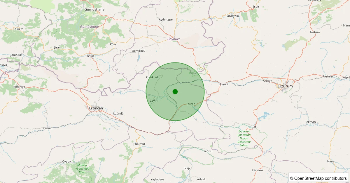 15 Ekim 2025 saat 11:21 - Tercan - Çadırkaya - 1.30ml depreminin harita gösterimi