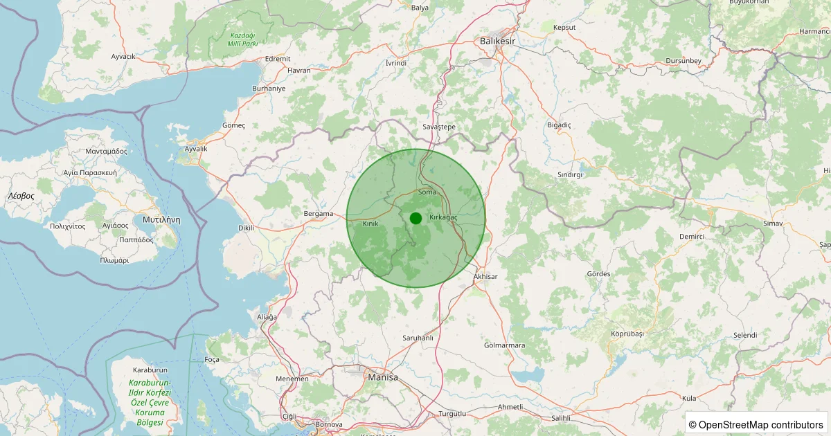15 Ekim 2025 saat 13:06 - Soma - Samsacı - 1.20ml depreminin harita gösterimi