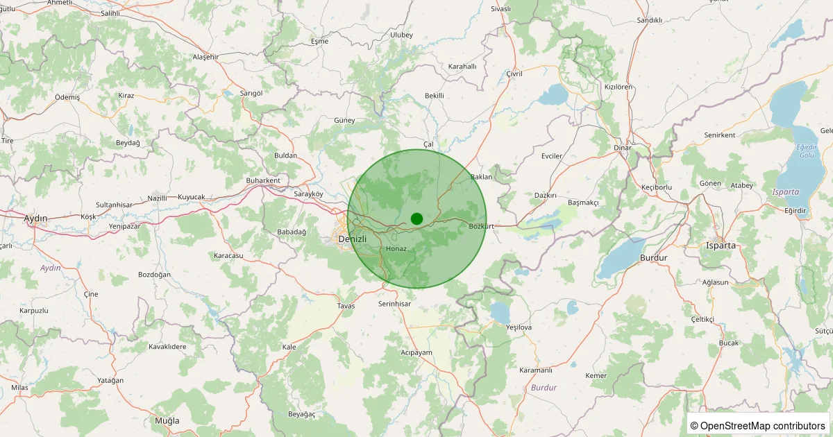 15 Ekim 2025 saat 14:53 - Honaz - Dereçiftlik - 2.40ml depreminin harita gösterimi