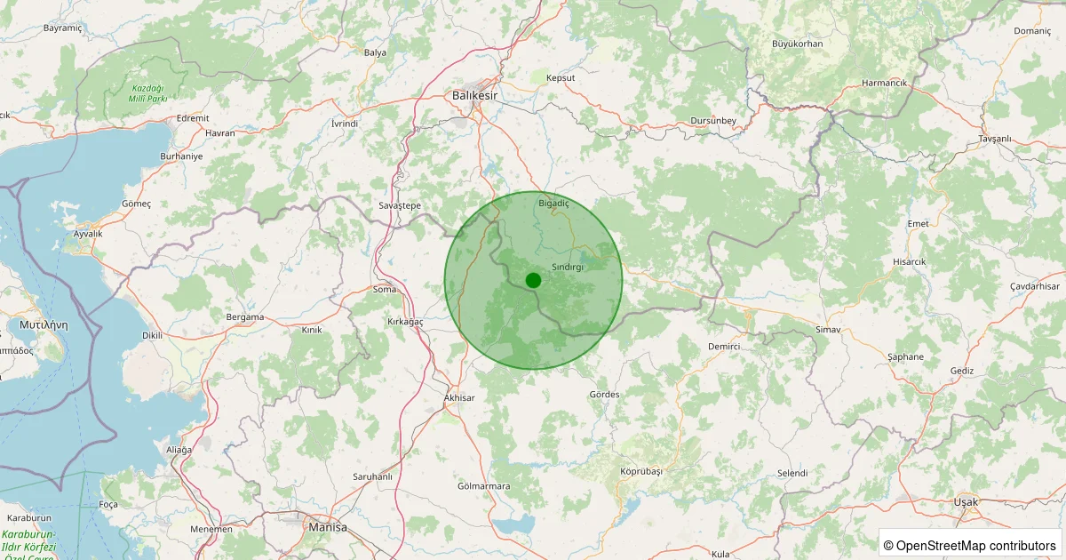 15 Ekim 2025 saat 15:05 - Sındırgı - Kertil - 1.10ml depreminin harita gösterimi