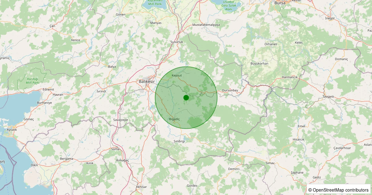 15 Ekim 2025 saat 15:42 - Kepsut - Akçakertil - 1.40ml depreminin harita gösterimi