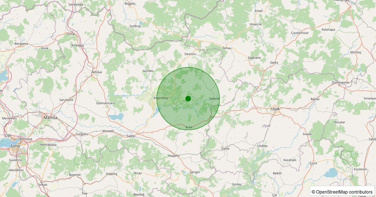15 Ekim 2025 saat 16:02 - Selendi - Çamyayla - 1.30ml depreminin harita gösterimi