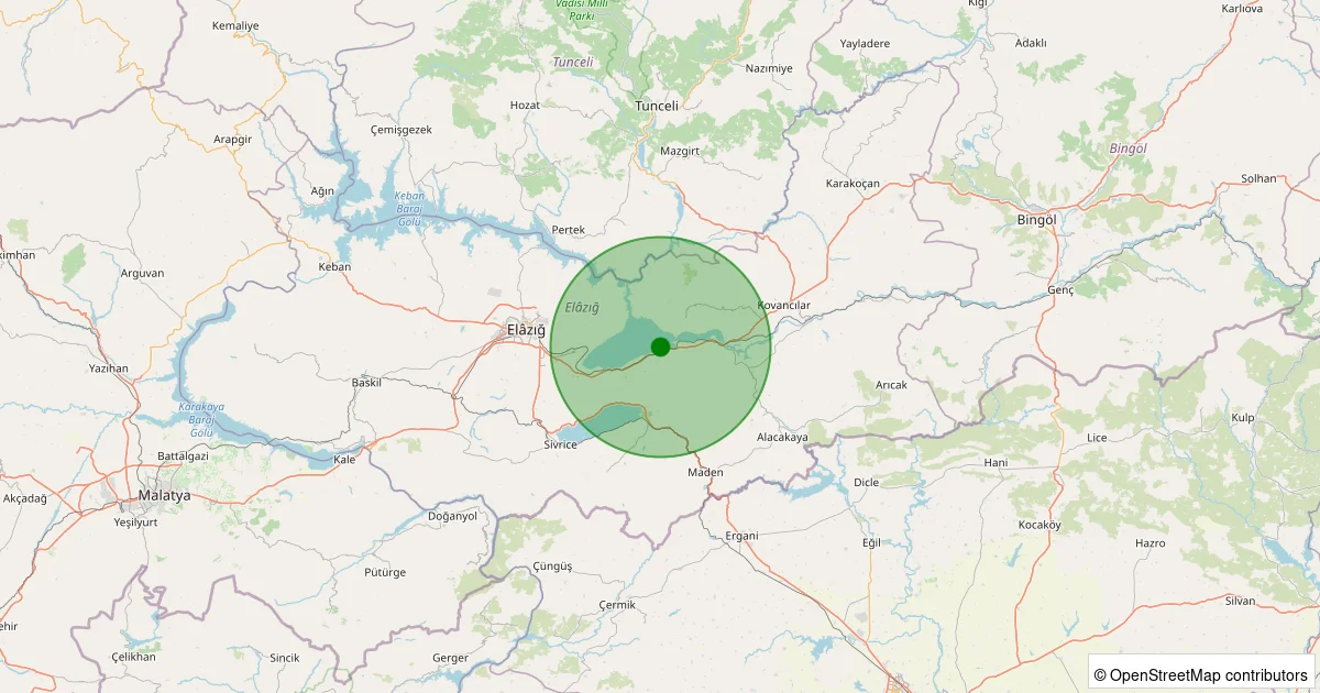 15 Ekim 2025 saat 16:30 - Maden - Kartaldere Köyü - 2.30ml depreminin harita gösterimi