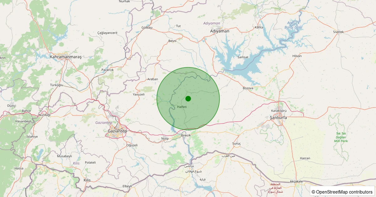 15 Ekim 2025 saat 21:32 - Halfeti - Ortayol Köyü - 1.90ml depreminin harita gösterimi