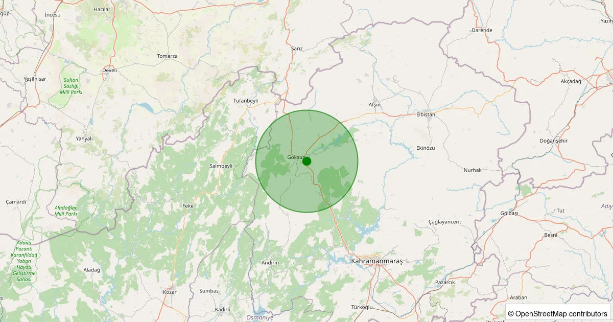 15 Ekim 2025 saat 22:34 - Göksun - 1.90ml depreminin harita gösterimi