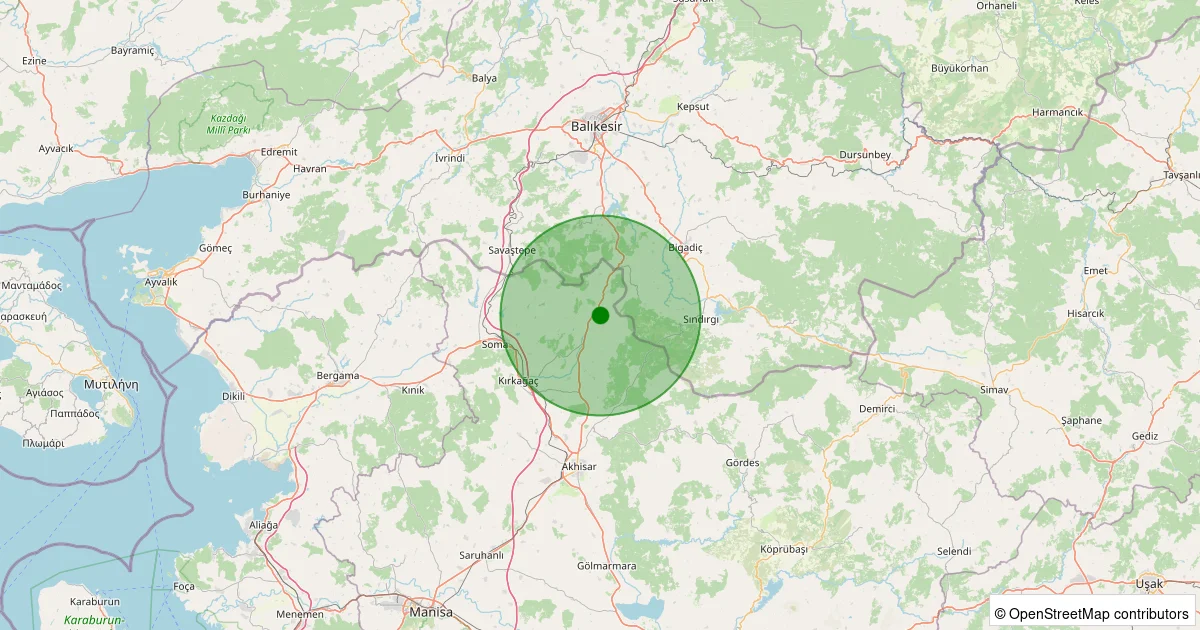 16 Ekim 2025 saat 00:59 - Kırkağaç - Çobanlar - 1.80ml depreminin harita gösterimi