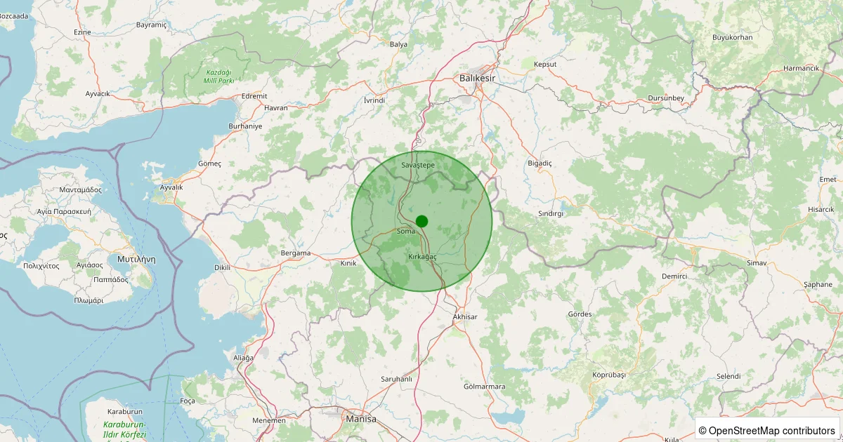 16 Ekim 2025 saat 02:51 - Soma - Evciler - 2.00ml depreminin harita gösterimi