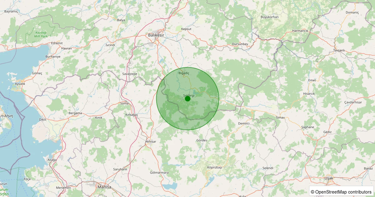 16 Ekim 2025 saat 05:14 - Sındırgı - Yaylacık - 2.50ml depreminin harita gösterimi